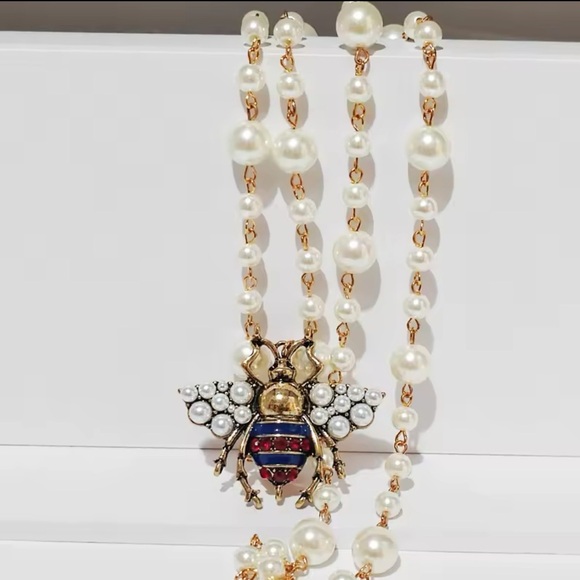 Anthropologie Pearl Bee Elegant Long Gold Necklace - Picture 3 of 12